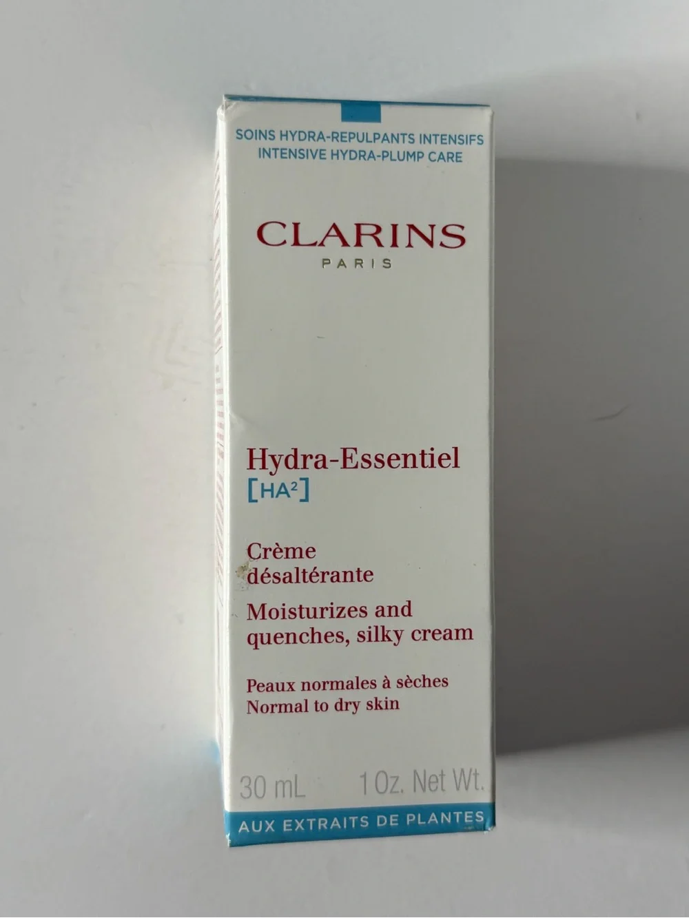 Clarins Hydra-Essentiel Moisturizer – White with Blue Accents